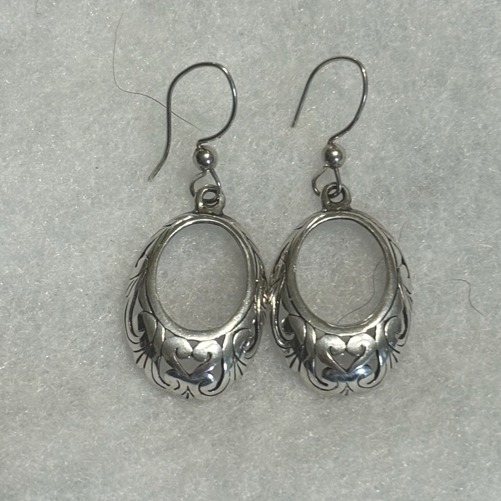 Vintage Sterling Silver Oval Filigree Earrings